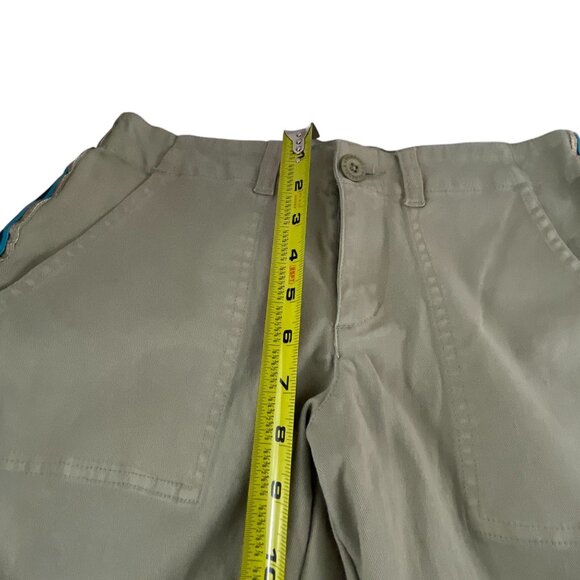 Pam & Gela Khaki Pants W/ Blue Side Stripes Frayed Hem Size 27 Casual Festival - Picture 10 of 10